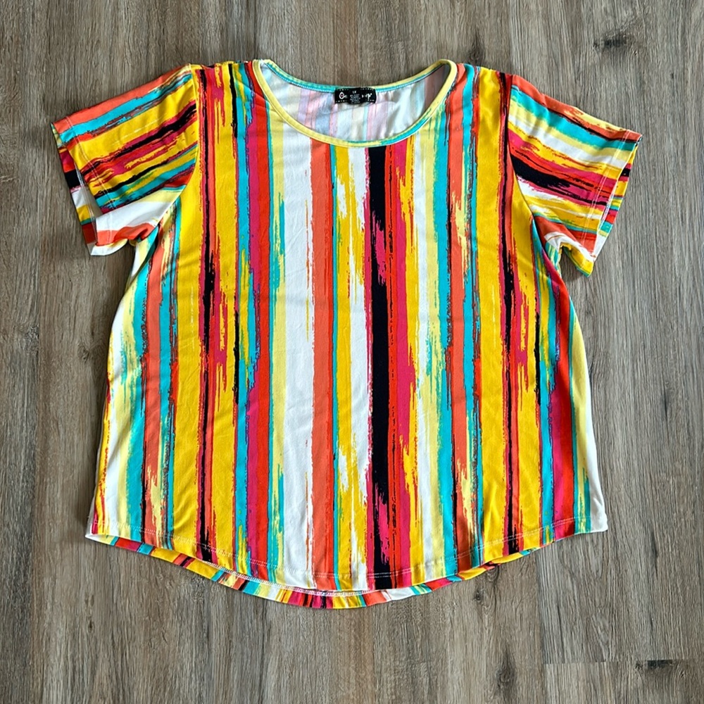 One Step Up Multicolored Short Sleeve Shirt Women Size 1X